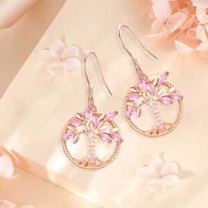 Rose Gold Tree of Life Dangle Earrings Rhinestone Lucky Charm Christmas Gift 🎄
